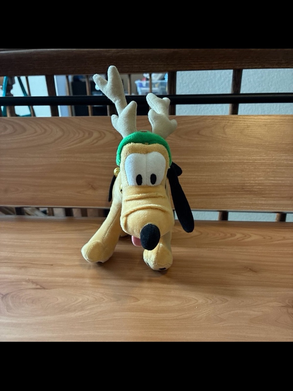 Disney Yellow Pluto Plush with Green Holiday Headband and Cream Antlers